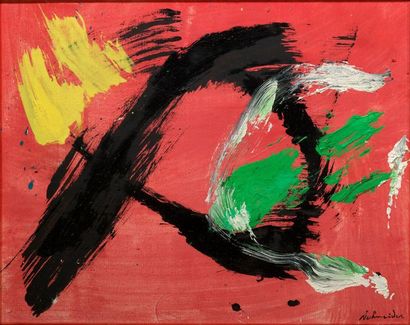 Gerard SCHNEIDER (1896-1986) 
Composition, circa 1980
Acrylique sur toile
Signée...
