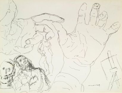 Mané KATZ (1894-1962) 
Etude de main et personnages
Encre (trace de doigt) 26,5 x...