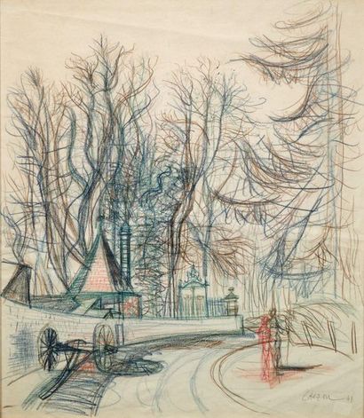 Jean CARZOU (1907-2000) 
Forest, 48
Pastel signed and dated "48" lower right 55,5...