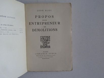 null « Propos d’un entrepreneur de démolitions », Léon Bloy ; Ed. Librairie Stock,...