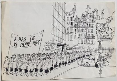 CLIVANEL (1938), dit CALVI Manifestation contre le VI Plan, circa 1970

Dessin aquarelle,...