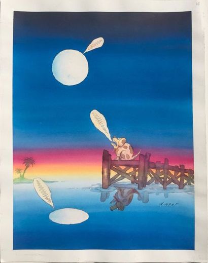 NAPO (1942) Chien aboyant 

Aquarelle sur papier, signée en bas à droite 

39 x 30,5...