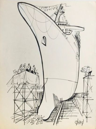 CLIVANEL (1938), dit CALVI Départ du bâteau

Dessin encre de chine sur papier, signé...