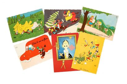 DUBOUT Albert d'après 
A strong set of postcards including: Editions du Moulin 1957,...