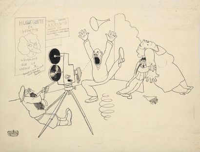 DUBOUT ALBERT Sur le tournage
Encre de Chine signée, 1927. (traces d'annotation,...