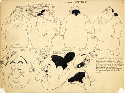 DUBOUT ALBERT For the cartoon
Lot of three drawings featuring Sparadra, Mr. and Mrs....
