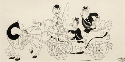 DUBOUT ALBERT Follow that car!
India ink on pencil stroke, signed, 1949. Appeared...