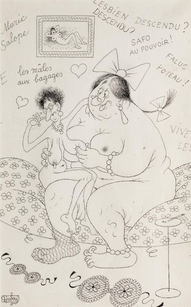 DUBOUT ALBERT Belles et buttes Unpublished
drawing. India ink on pencil line, signed,...