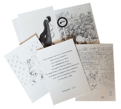 null 2 series of illustrated
postcards, one in colour, one in black, with the illustrations...
