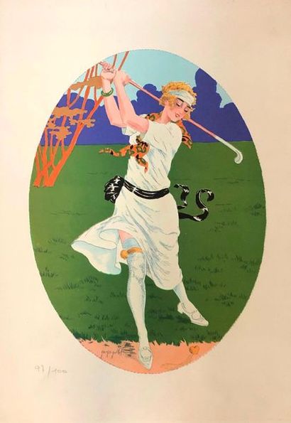 null Lot of 43 prints depicting a female golfer 