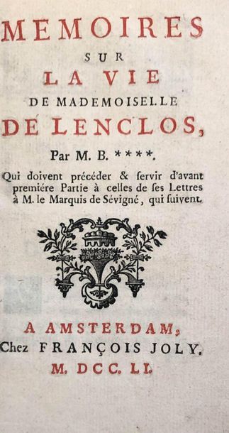 [BRET. A.] Mémoires sur la vie de Mademoiselle de Lenclos. Amsterdam. François Joly....