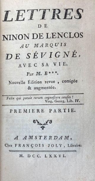 null [DAMOURS] Lettres de Ninon de Lenclos au marquis de Sévigné. Amsterdam. François...