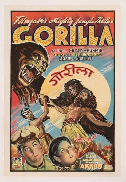 null GORILLA Akkoo. 1953.
51 x 75 cm. Affiche indienne. Non signée. Imp. Famous Cine...