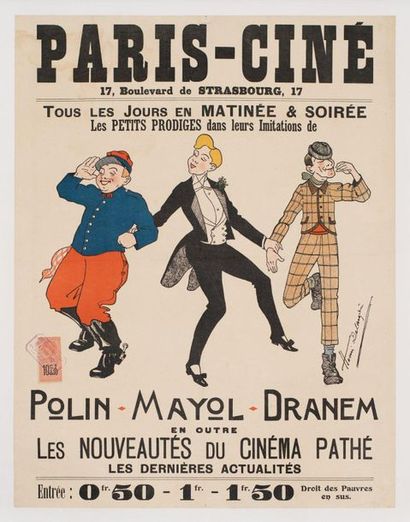 null PARIS - CINE Affiche pour un cinéma parisien. 1912.
43 x 56 cm. Affiche française....