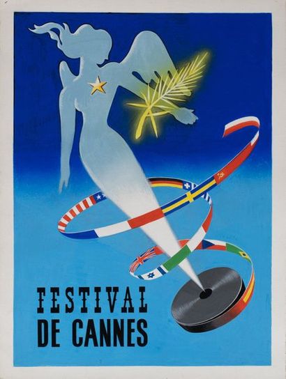 null FESTIVAL DE CANNES c. 1950.
30 x 40 cm. Original model (gouache). Poster project...