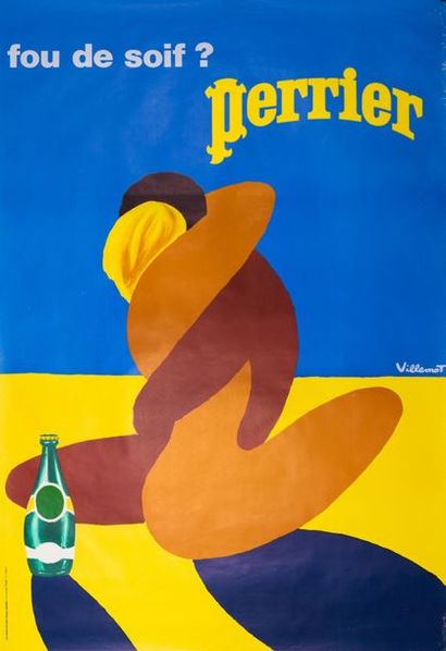 VILLEMOT BERNARD 
Fou de soif ? Perrier. Le couple. 1980.
Affiche offset. S.E. Lalande-Courbet,...