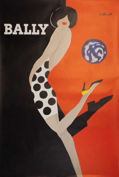VILLEMOT BERNARD 
Bally. Femme au ballon. 1989.
Affiche offset. Imprimerie A. Karcher...