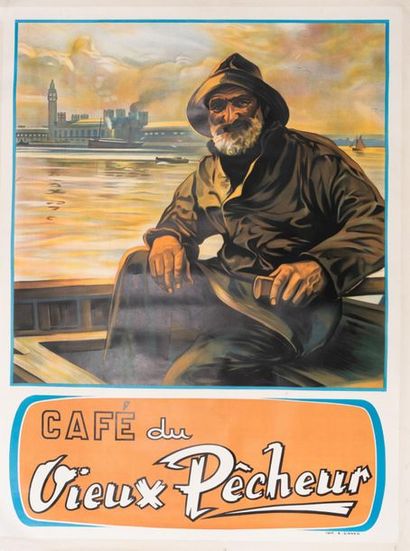 GOUBERT Lucien 
Café du Vieux Pêcheur. Circa 1932.
Affiche lithographique. Imp. B....
