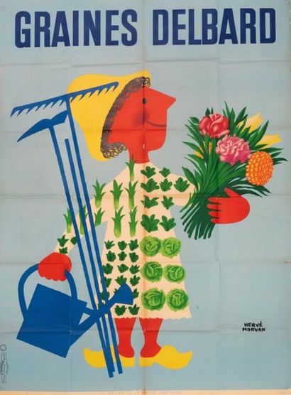 MORVAN HERVE 
Delbard Seeds. 1956.
Lithographic poster. Ste Expl. Ets de La Vasselais...