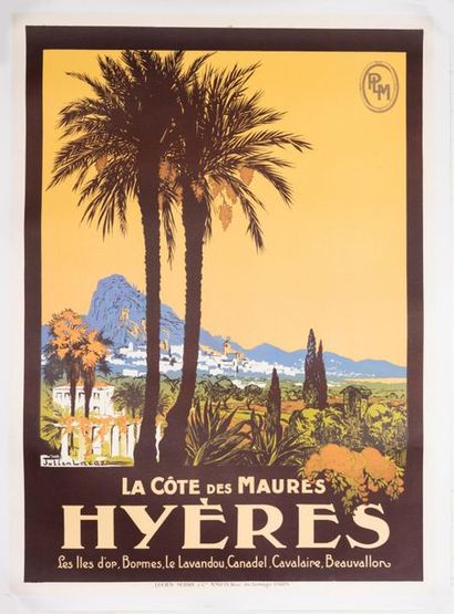 LACAZE JULIEN 
P.L.M. La Côte des Maures. Hyères. Circa 1920.
Beautiful lithographic...