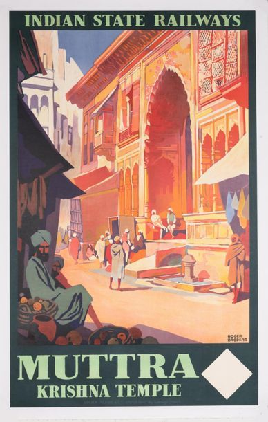 BRODERS ROGER 
Indian State Railways. Muttra. Krishna Temple. 1928.
Affiche lithographique....