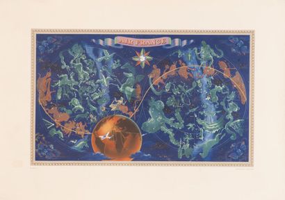 BOUCHER LUCIEN 
Air France Zodiac Planisphere. 1951.
Offset poster. Ref. 557/P./4-51....