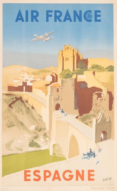 EVEN Air France. Spain. 1950.
Lithographic poster. P. 519. 9/50. Printed in France...