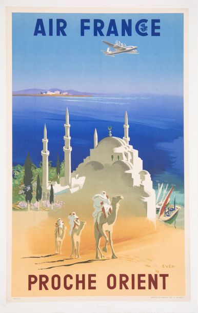 EVEN Air France. Proche Orient. 1950.
Affiche lithographique. 491/P/8-1950. Printed...