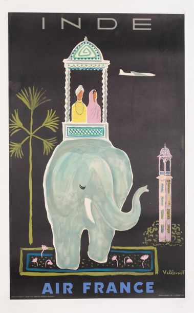 VILLEMOT BERNARD 
Air France. India. 1956.
Lithographic poster. Poster N°10 - Series...