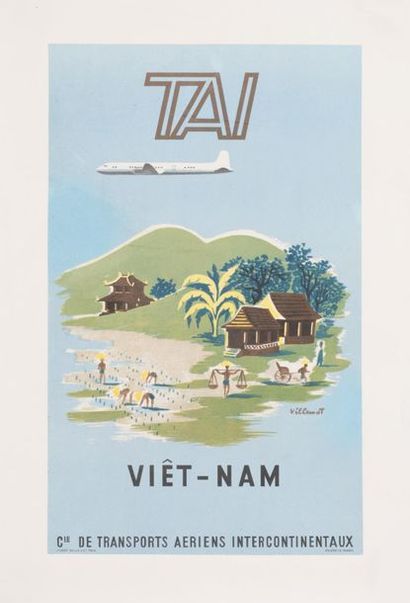 VILLEMOT BERNARD 
TAI. Viet-Nam. Cie de Transports Aériens Intercontinentaux. 1950.
Affiche...