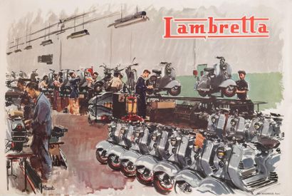 BRENET Albert 
Lambretta. Circa 1950's. 2 offset posters. Pub. Mirambeau - Paris....