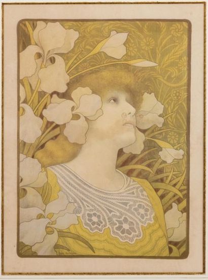 BERTHON Paul 
Sarah Bernhardt. 1901.
Decorative panel. Signed lithographic print...
