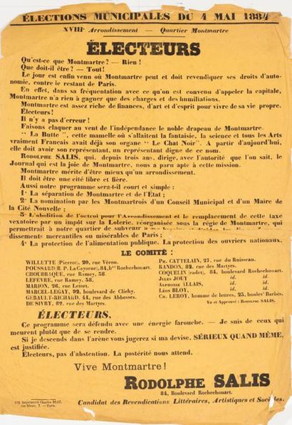 SALIS Rodolphe 
Municipal elections of May 4, 1884 18th district, Montmartre district....