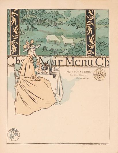 AURIOL Georges 
Menu pour le Cabaret du Chat Noir.
Impression lithographique et pochoir....