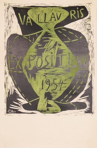 PICASSO Pablo 
Exposition Vallauris 1954.
Gravure sur linoléum. Impression en vert...