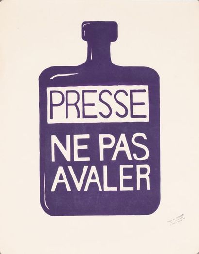 null Press do not swallow
Screen print in purple on white paper. May 68. Stamp: Ecole...