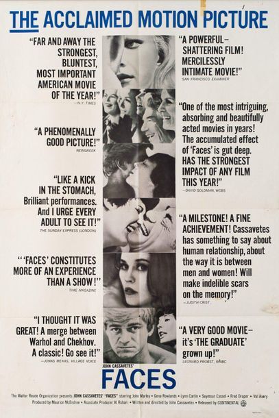 null FACES John Cassavetes. 1969.
69 x 104 cm. American poster (One-Sheet). Unsigned....