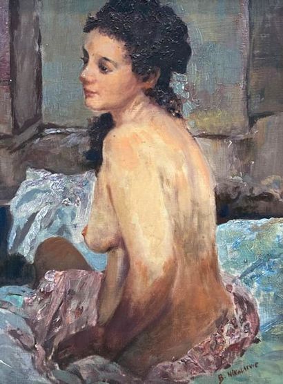 B. NIKAOLAEVIC Female nude 
Oil on panel signed lower right
39 x 28 cm