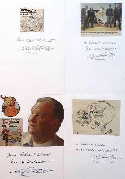 Uderzo - dédicaces Ensemble de 3 cartes de voeux (2016, 2018, 2019) et 8 documents...