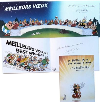 Uderzo - dédicaces Ensemble de 3 cartes de voeux (2016, 2018, 2019) et 8 documents...