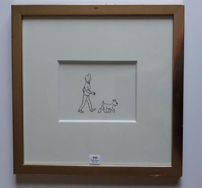 Hergé (Studio) - dessin original Superbe dessin à l'encre de chine (16 x 13 cm) représentant...