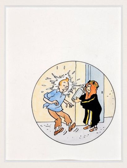 Hergé (Studio) - dessin original Très beau petit dessin (16 x 17 cm) représentant...
