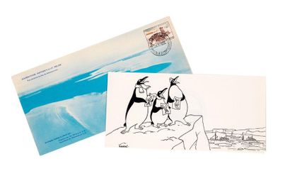 HERGÉ Greeting Card 1957 : Belgian Antarctic Expedition. Drawings by Hergé, reserved...