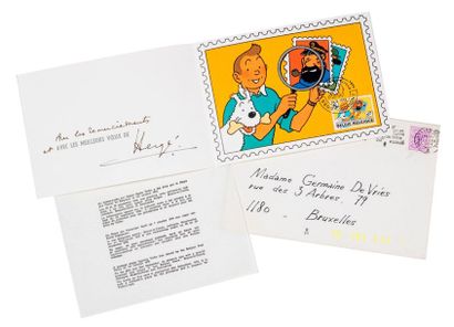 HERGÉ Carte de Voeux 1980 : Reproduction du timbre Philatélie de la jeunesse. Signée...