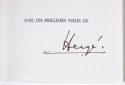 HERGÉ Carte de Voeux 1982 : Tintin portant sur un plateau le millésime 1982. Signée...