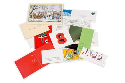 Hergé/Moulinsart set of 13 greeting cards : 1971 (Têtes des personnages, unsigned),...