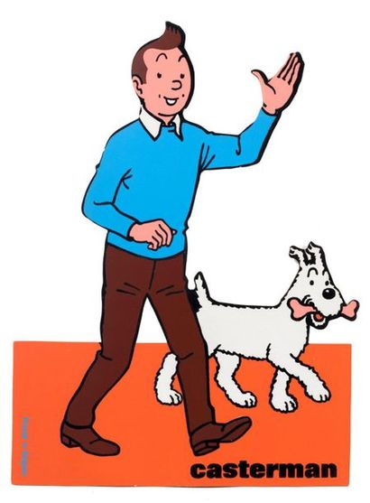 Tintin - PLV Silhouette (47 cm) representing Tintin with his arm raised and Snowy....