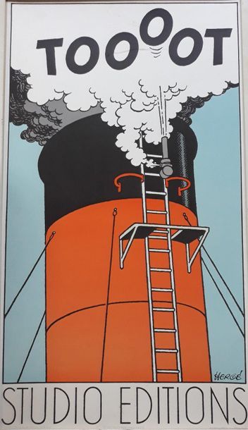 Hergé - sérigraphie Toot Large print (70 x 100 cm) representing the mantel of Tintin's...