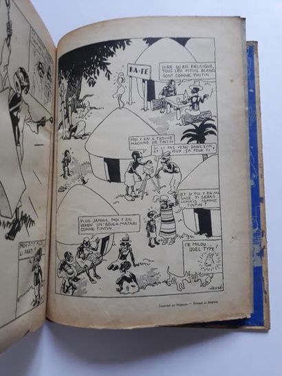 Tintin N&B - Au Congo 1ère édition Casterman A3 de 1937. Dos restauré. Etat moye...