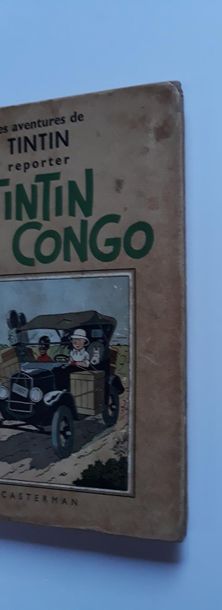 Tintin N&B - Au Congo 1ère édition Casterman A3 de 1937. Dos restauré. Etat moye...